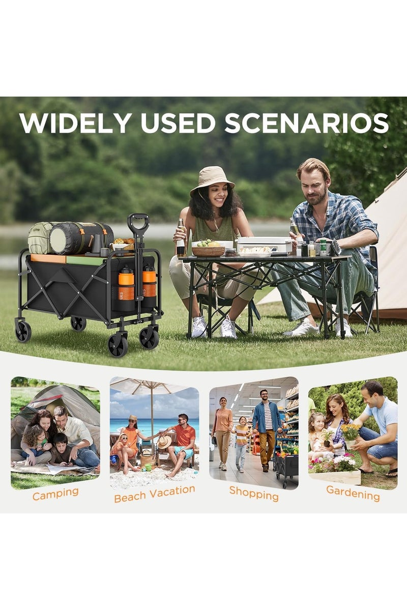 Heavy-Duty Collapsible Wagon Cart, Foldable Utility Cart with Extra Large Capacity and Drink Holders for Shopping, Camping, Grocery, Sports - Image 5