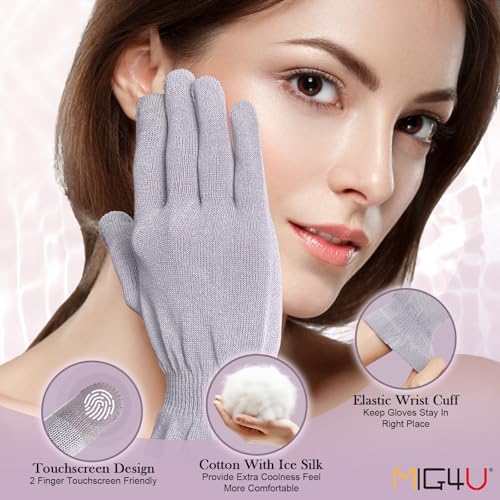 MIG4U Moisturizing Beauty Gloves Touchscreen Overnight Sleeping Glove for Women Dry Hands Nighttime Lotion Eczema SPA Cosmetic Treatment Grey Purple 1 Pairs Size LXL - Image 5