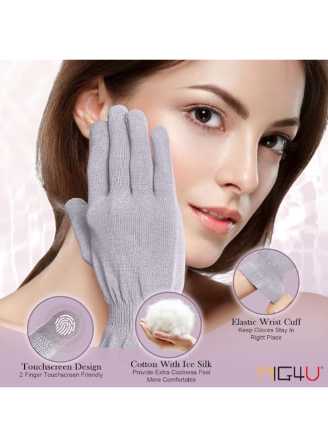 MIG4U Moisturizing Beauty Gloves Touchscreen Overnight Sleeping Glove for Women Dry Hands Nighttime Lotion Eczema SPA Cosmetic Treatment Grey Purple 1 Pairs Size LXL - Image 4