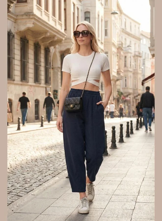 ليلا Lela Relaxed Fit High Waist Tapered Leg Trousers Women's Pants 668YP5456