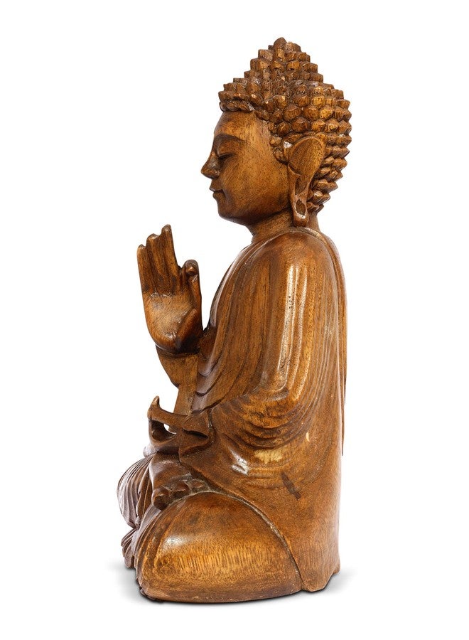 جي6 كوليكشون تمثال بوذا جالس هادئ من الخشب من مجموعة G6، منحوتة يدوية الصنع للتأمل، قطعة ديكور منزلية مميزة، فن ريفي مصنوع يدويًا، ديكور شرقي تقليدي حديث ومعاصر (ارتفاع 8 بوصات). - Image 4
