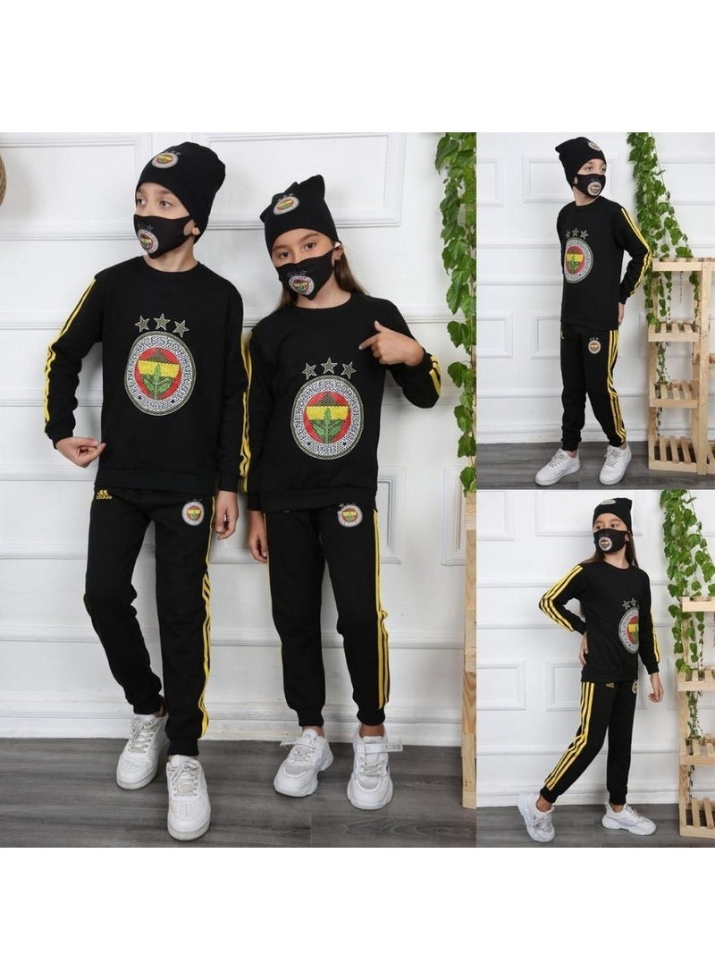 Mavi Boncuk Kids Blue Boncuk Kids Quad Fenerbahçe Fans Tracksuits with Berets and Masks  - Image 1