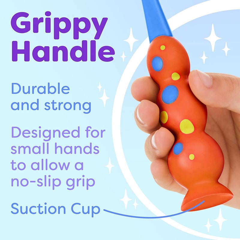 Trueocity Kids Toothbrush 2 Pack - Soft Contoured Bristles - Child Sized Brush Heads (3-10 Year Old) - Suction Cup for Fun & Easy Storage - Girl & Boy Set (2-Pack, Blue & Orange) - Image 5