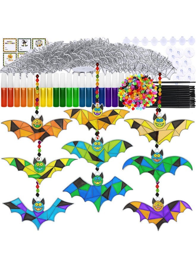 Winlyn 27 Sets Halloween Craft Kits Halloween Bat Suncatchers Ornaments Decorations DIY Window Paint Art Suncatchers Bat Suncatchers Painting Kits for Kids Halloween Classroom Activities Art Projects - Image 1