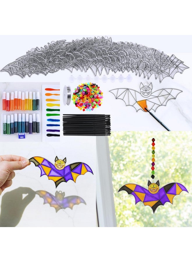 Winlyn 27 Sets Halloween Craft Kits Halloween Bat Suncatchers Ornaments Decorations DIY Window Paint Art Suncatchers Bat Suncatchers Painting Kits for Kids Halloween Classroom Activities Art Projects - Image 2