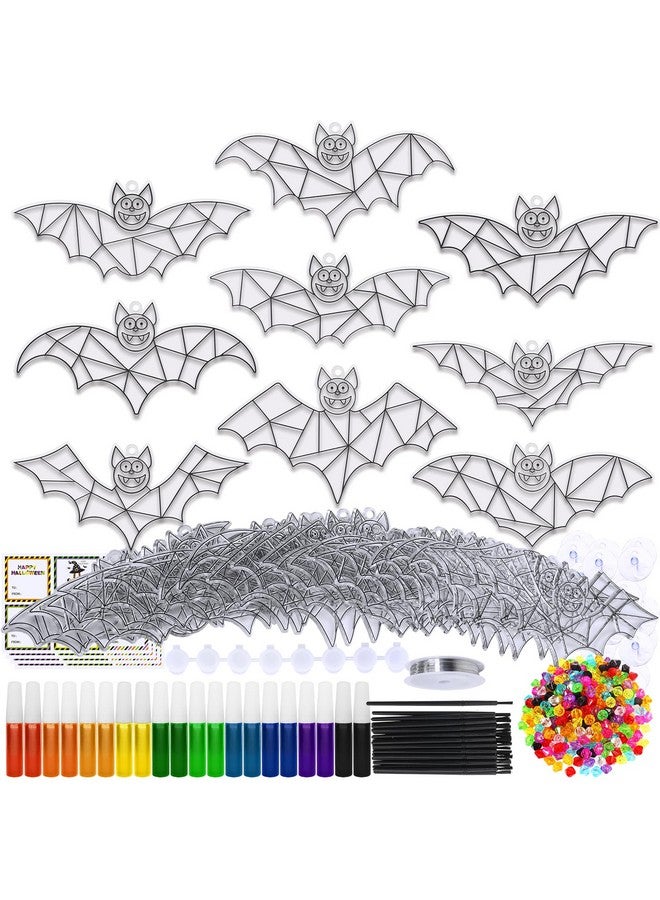 Winlyn 27 Sets Halloween Craft Kits Halloween Bat Suncatchers Ornaments Decorations DIY Window Paint Art Suncatchers Bat Suncatchers Painting Kits for Kids Halloween Classroom Activities Art Projects - Image 4