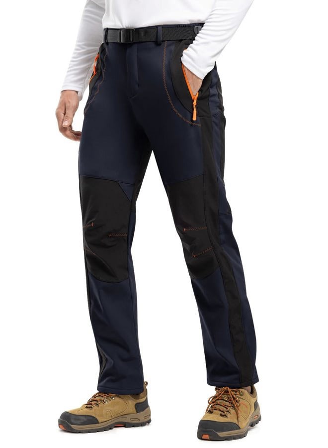 TBMPOY Men's Snow Ski Hiking Pants Waterproof Winter Fleece Lined Pants Camping Skiing Ice Fishing Pants with Belt 02 Thick Navy 3XL - Image 2