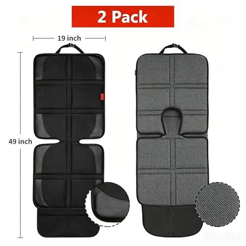 Kaiphy Car Seat Protector with Thick Padding + XL Large Car Seat Cover for Child Car seat, Eco Friendly Waterproof & Durable Fabric + 2 Storage Pockets Protect Fabric or Leather Seats 2Pack (Black) - Image 2