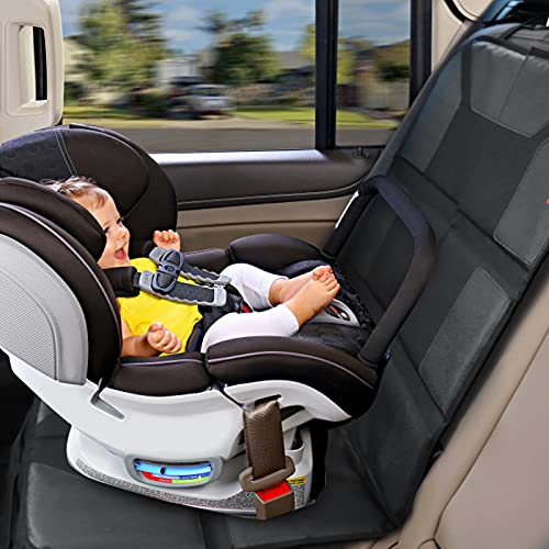 Kaiphy Car Seat Protector with Thick Padding + XL Large Car Seat Cover for Child Car seat, Eco Friendly Waterproof & Durable Fabric + 2 Storage Pockets Protect Fabric or Leather Seats 2Pack (Black) - Image 5