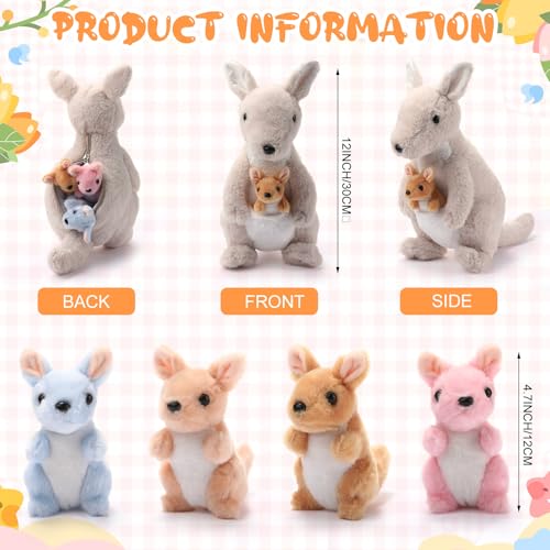 Arrowbash 5 Pcs Kangaroo Stuffed Animals 12 Inch Mommy Stuffed Kangaroo Plush Toy with 4 Babies Insides Kangaroos with Joey Plush Toys and Pouch for Kids Birthday Gift Easter Party FavorsGrey - Image 5