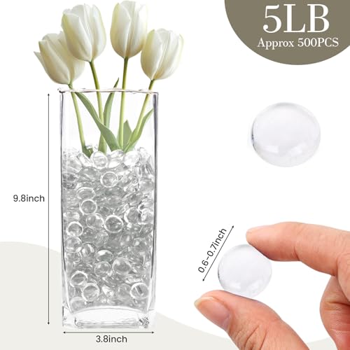 FUTUREPLUSX 5 Lb Clear Flat Glass Marbles, 500PCS Clear Flat Gems Transparent Aquarium Pebbles Vase Filler Beads Table Scatters - Image 2