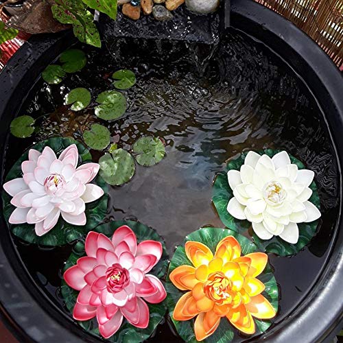 Superdream 4PCS Large Artificial Floating Lotus Flowers, Home Garden Pond Aquarium Wedding Decor (7inch) (Purple) - Image 3