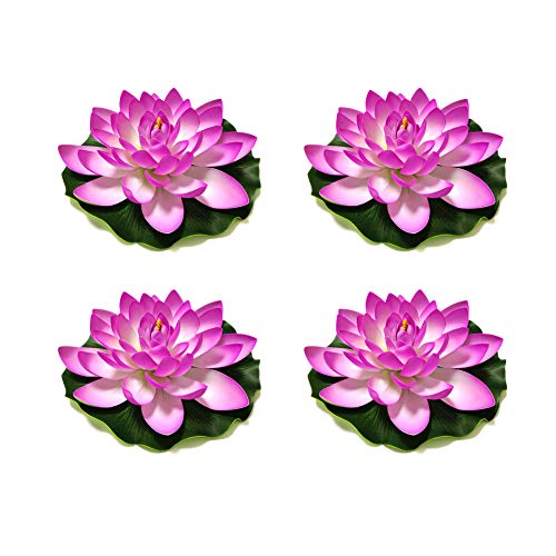 Superdream 4PCS Large Artificial Floating Lotus Flowers, Home Garden Pond Aquarium Wedding Decor (7inch) (Purple) - Image 1