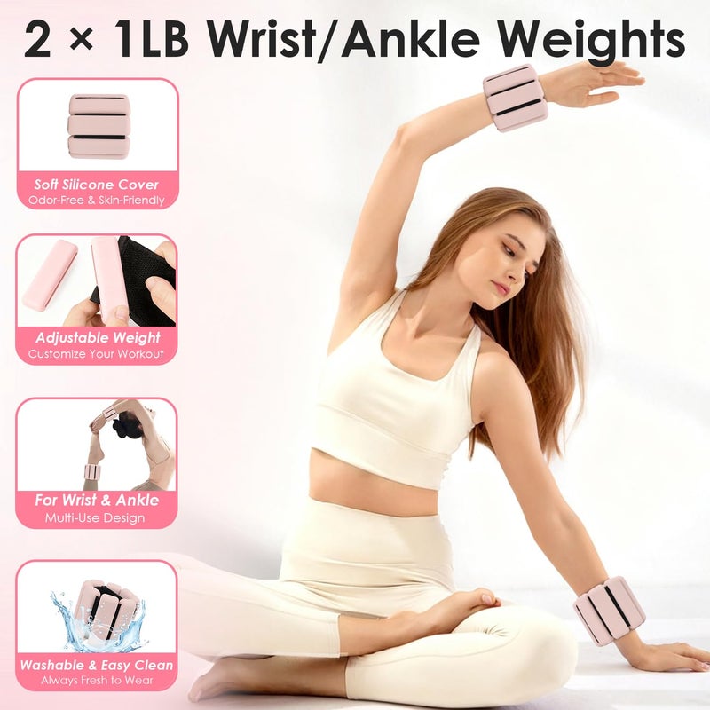 MIELIA 16 PCS Pink Pilates Ring and Ball Set for Women with 15" Magic Circle, Home Pilates Equipment Kit with Adjustable 1LB Ankle Wrist Weight, Resistance Band, Gliding Discs, Pilates Essentials Accessories - Image 3