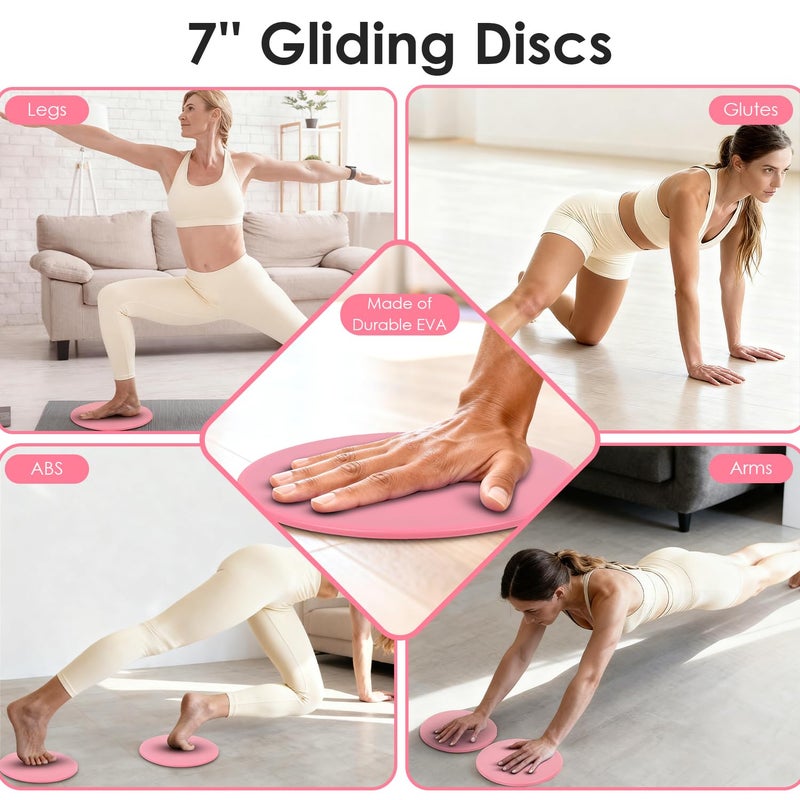 MIELIA 16 PCS Pink Pilates Ring and Ball Set for Women with 15" Magic Circle, Home Pilates Equipment Kit with Adjustable 1LB Ankle Wrist Weight, Resistance Band, Gliding Discs, Pilates Essentials Accessories - Image 4