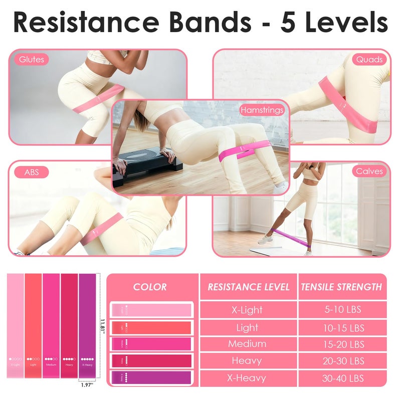 MIELIA 16 PCS Pink Pilates Ring and Ball Set for Women with 15" Magic Circle, Home Pilates Equipment Kit with Adjustable 1LB Ankle Wrist Weight, Resistance Band, Gliding Discs, Pilates Essentials Accessories - Image 5