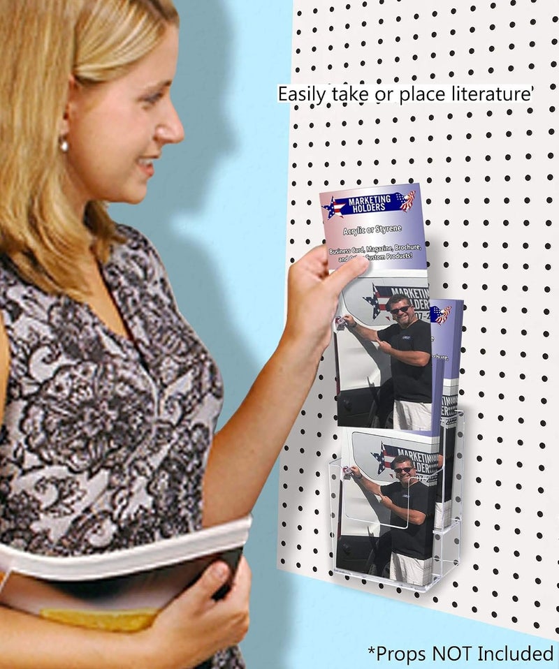 Marketing Holders 4 Pack Pegboard Brochure Holder Space Saving No Assembly Take One Organizer 2 Tiered Display for 4" Rack Cards or Flyers for Convenience Stores Offices and Libraries - Image 3
