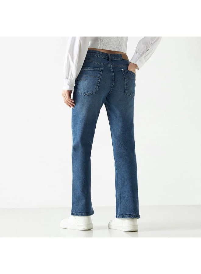 Lee Cooper Lee Cooper Solid Mid Rise Jeans with Button Closure