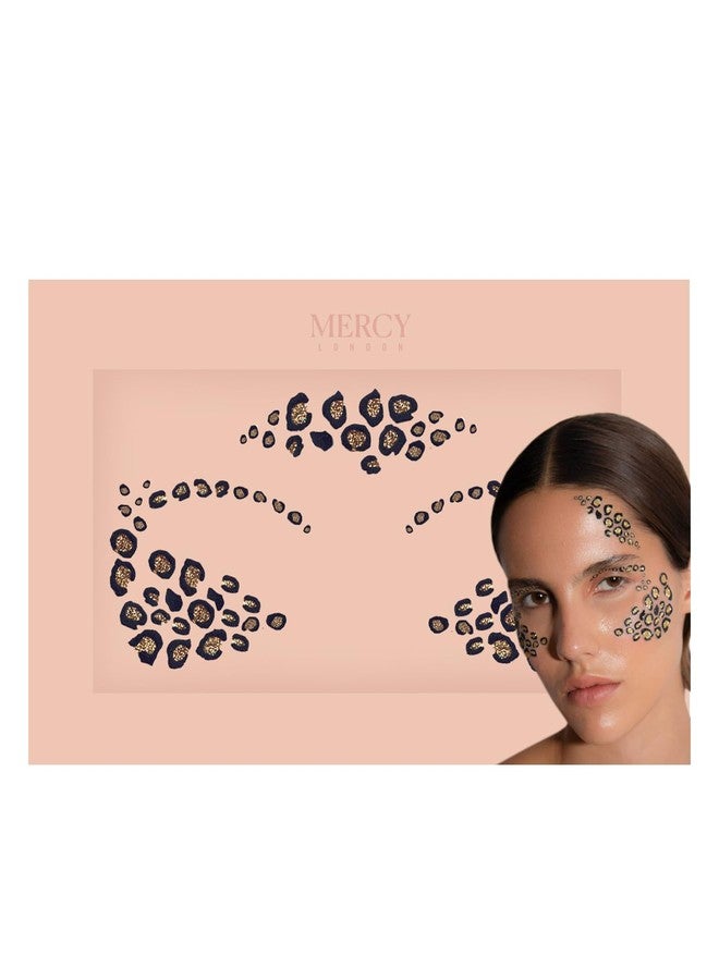 MERCY LONDON جواهر وجه بتصميم نمط الفهد من ميرسي لندن - إكسسوارات زي قطة الفهد - جواهر وجه ملصقة لجميع احتياجات الهالوين - Image 1