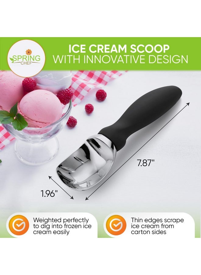 Spring Chef Spring Chef Ice Cream Scoop with Soft Grip Handle, Professional Heavy Duty Sturdy Scooper, Premium Kitchen Tool for Cookie Dough, Gelato, Sorbet, Black, 2 Pack  - Image 2