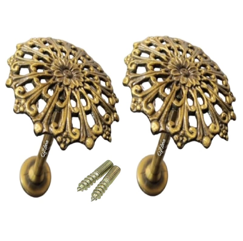 QZibeva 2 Pack Curtain Holdbacks Metal Round Medallion Drapery Tiebacks Wall Hooks Modern Simple Style Home Decor with 2 pcs Screws Bronze - Image 1