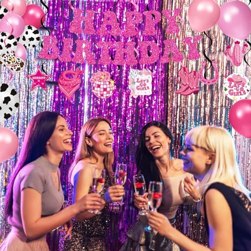 LINHAXM 131 PCS Cowgirl Birthday Party Decorations Disco Cowgirl Party Decorations - Includes Plates, Napkins, Cups, Banner, Hanging Swirl, Tablecloth, Balloon for Western Cowgirl Party Decorations, Serve 24 - Image 5