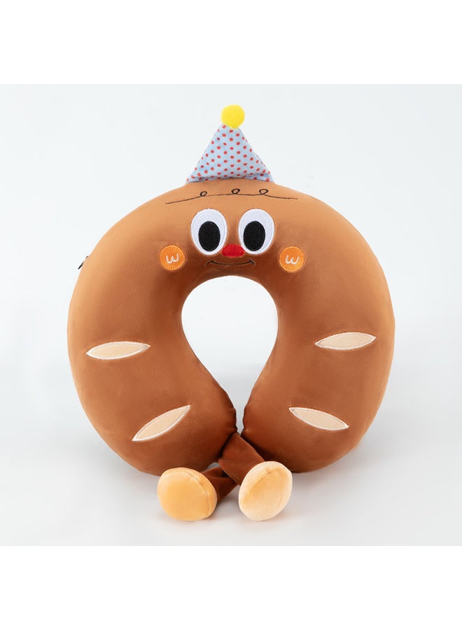 New Cartoon U-shaped Pillow, Biscuit-shaped Memory Foam U-shaped Pillow, Removable And Washable, Suitable For Nap, Portable Travel, Airplane Neck Support Pillow, Gift