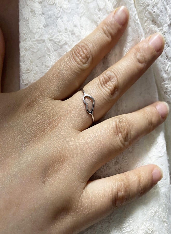 Moplusea Stainless Steel Simple Cute Love Heart Classical Plain Stacking Band Statement Wedding Promise Ring For Women, Stainless Steel, No Gemstone - Image 2