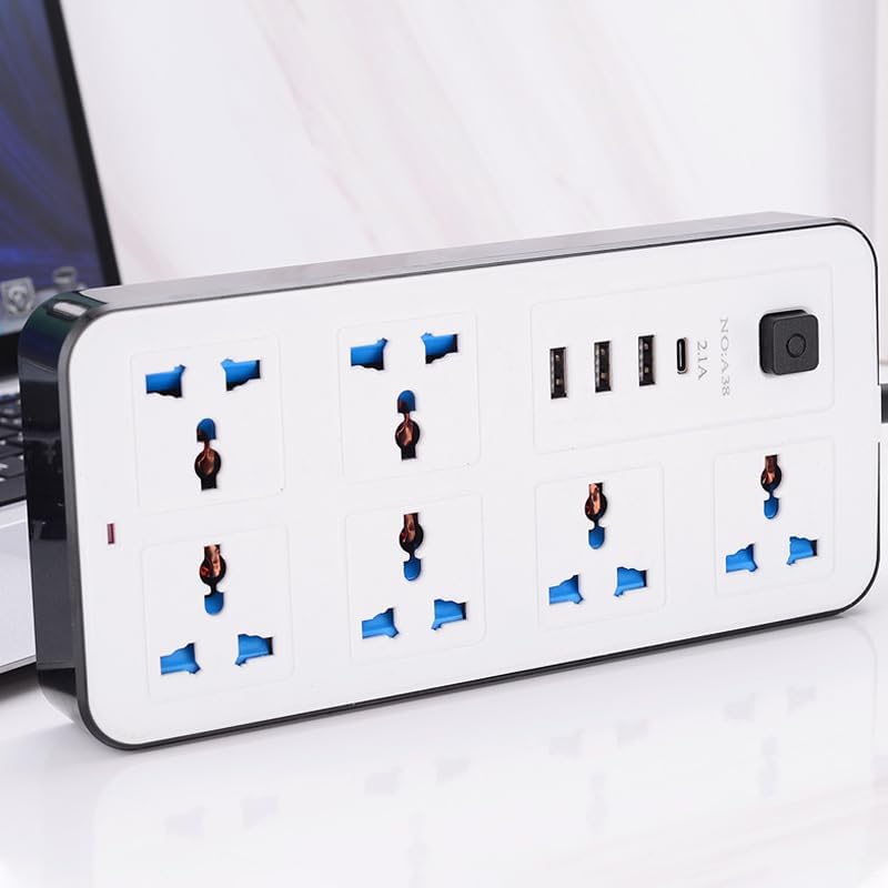 Power Strip with 5 Meters Extension Cord , 6 Universal Sockets , 3 USB and 1 Type - C Ports - Image 2