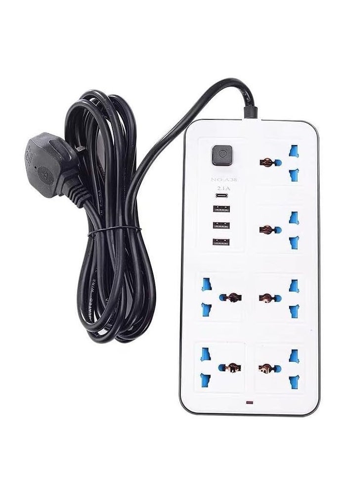 Power Strip with 5 Meters Extension Cord , 6 Universal Sockets , 3 USB and 1 Type - C Ports - Image 4