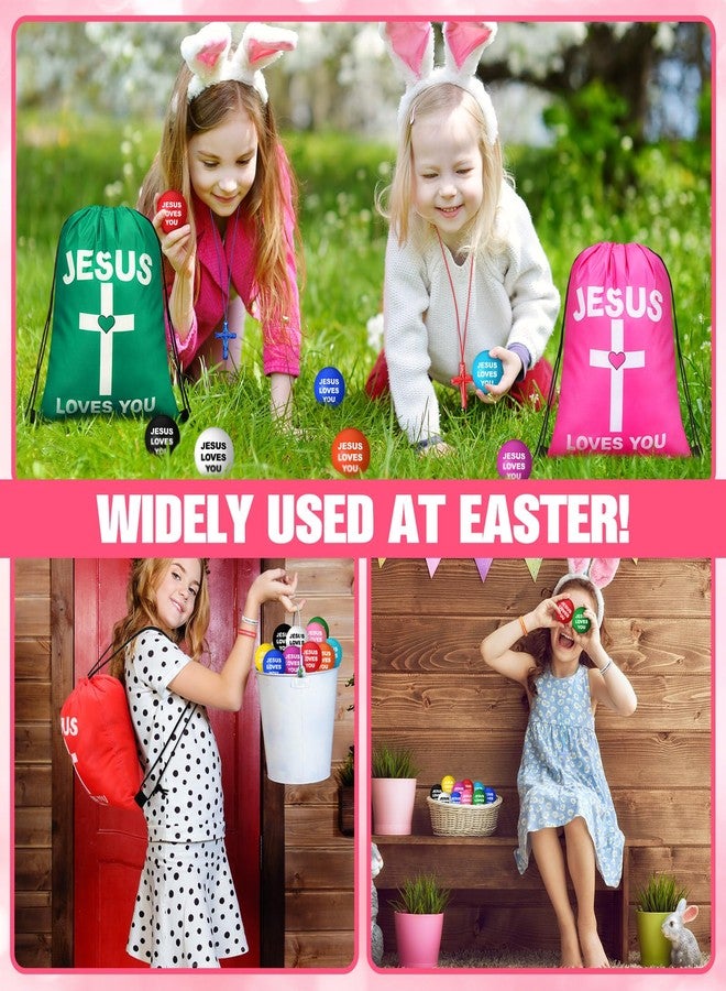 مجموعة هدايا حفلات SilTriangle المكونة من 100 قطعة تحمل عبارة "يسوع يحبك"، تتضمن حقيبة ظهر برباط تحمل عبارة "يسوع يحبك"، وأساور، وسلاسل مفاتيح، وقلادات صليب، وكرات تخفيف التوتر، وهي هدية مسيحية لكنيسة VBS (متعددة الألوان). - Image 4