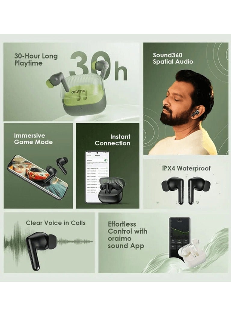 Oraimo SpaceBuds Neo OTW-323 | True Wireless Earbuds with 30H Playtime, Bluetooth 5.4, Game Mode, Spatial Audio, IPX4 Waterproof, Fast Pairing - Black - Image 2