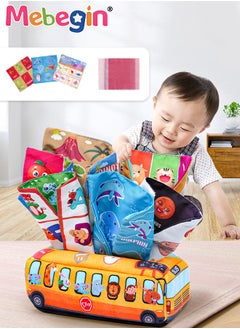 MEBEGIN School Bus Shape Baby Tissue Box, Early Learning Sensory Tissue Box, Soft Sensory Toys with Crinkle Tissue Papers and Colorful Scarves for Infant and Toddlers, Colourful Washable Montessori Tissue Box, Perfect for Promoting Parent-child Interaction  - Image 3