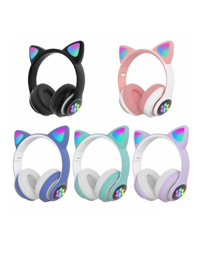 Cute Cat Ear Headphones for Ear Wireless LED Light Headset with for PC,Phones,Stereo Sound Foldable Wireless for Girls Boys - Image 2