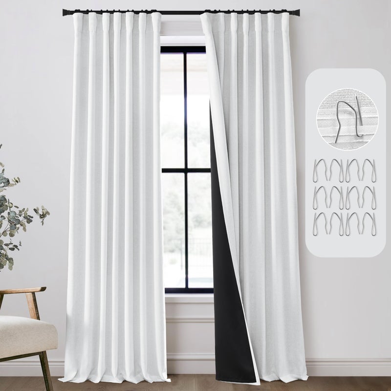PANELSBURG Elegant Black Out Curtains  96 Inch Long 8FT Thermal Insulated Noise Reduction Darkening Drape for Living Room
