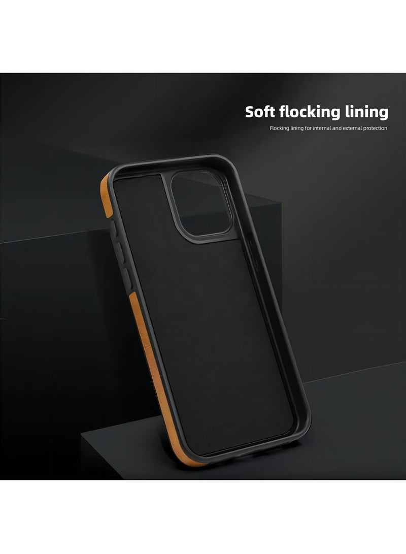 For iPhone 15 Pro Case Compatible with MagSafe Slim-Fit PU Leather Coated TPU + PC Shell - Brown
