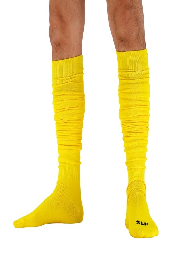 SLEEFS Yellow Scrunch Football Socks - Knee‑High Moisture‑Wicking Extra Long Football Socks for Men, Women & Youth - Pre‑Scrunched Design, Enhanced Grip & Shin Guard Support - Image 1