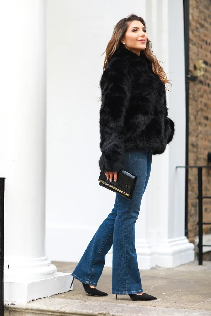 Double Second Black Faux Soft Fur Jacket for Women | Best Price UAE
