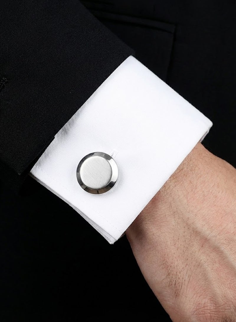 FIORICASA Men’s Brushed Copper Round Cufflinks – Silver & Gunmetal Finish, Modern Minimal Design - Image 3