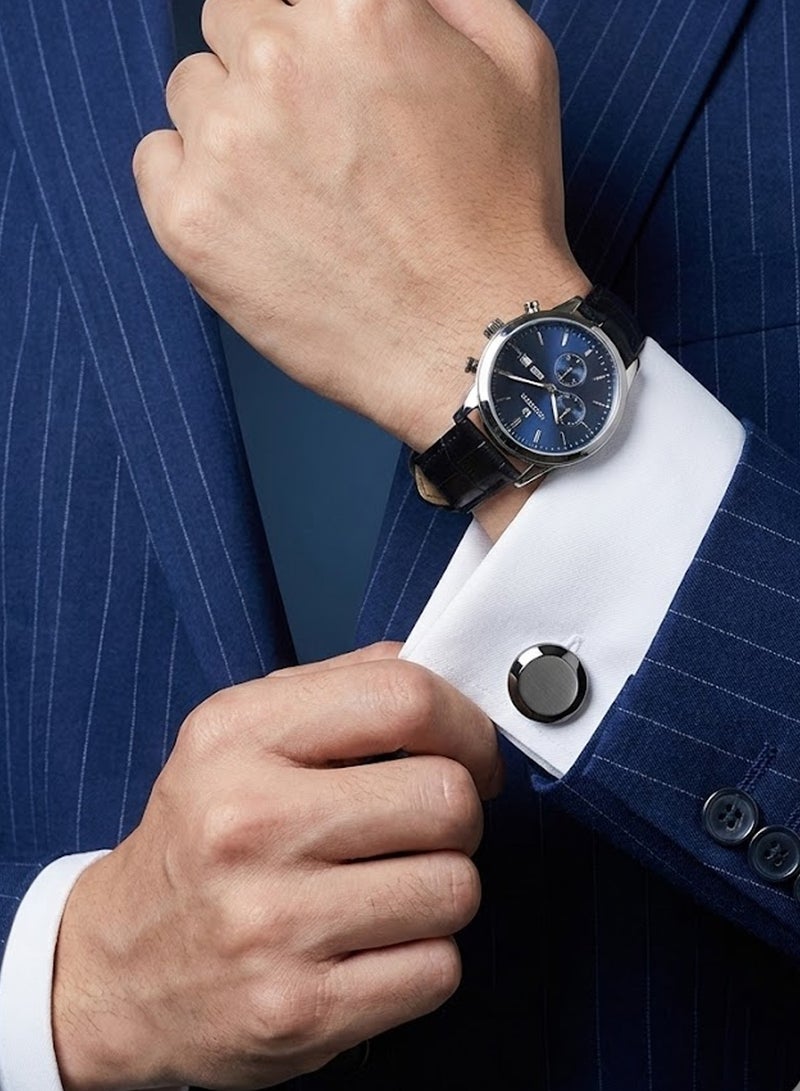 FIORICASA Men’s Brushed Copper Round Cufflinks – Silver & Gunmetal Finish, Modern Minimal Design - Image 4