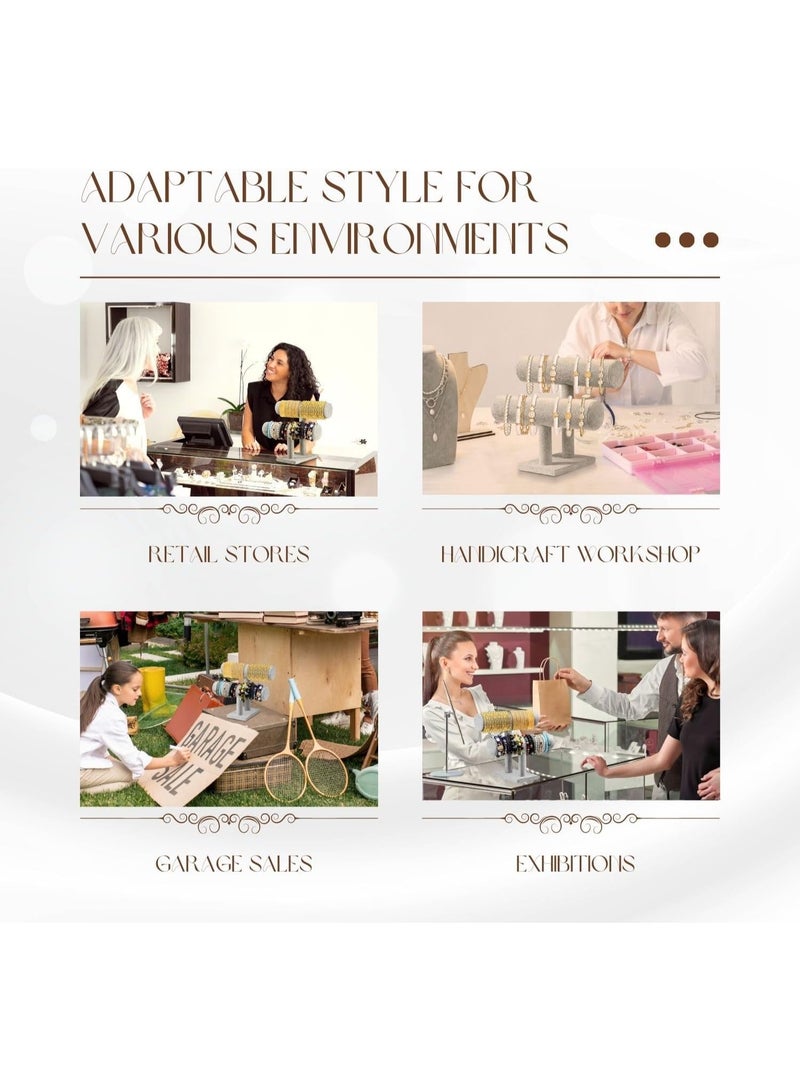 سي او أرماء حامل مجوهرات رمادي مخملي بطبقتين على شكل حرف T لعرض المجوهرات - Image 2