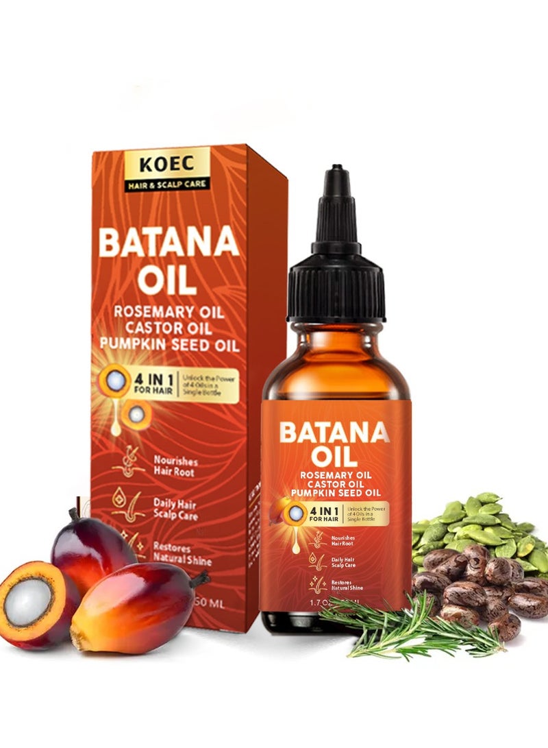 KOEC Batana Oil for Hair Growth, 4-in-1 Organic Hair Oil with Rosemary, Castor, and Pumpkin Seed Oil, Nourishing Treatment for All Hair Types, 50ml - Image 1