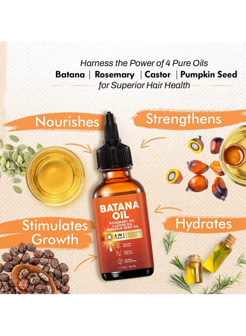 KOEC Batana Oil for Hair Growth, 4-in-1 Organic Hair Oil with Rosemary, Castor, and Pumpkin Seed Oil, Nourishing Treatment for All Hair Types, 50ml - Image 2