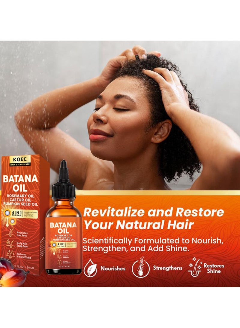 KOEC Batana Oil for Hair Growth, 4-in-1 Organic Hair Oil with Rosemary, Castor, and Pumpkin Seed Oil, Nourishing Treatment for All Hair Types, 50ml - Image 4