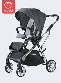 hibobi Reversible Travel Stroller, Lightweight Design, Push Button Folding, 5point safety harness, Multirecline Seat, Eazy Fold, Wide Canopy, Large Basket,Newborn, 0-4Years- Grey  - Image 2