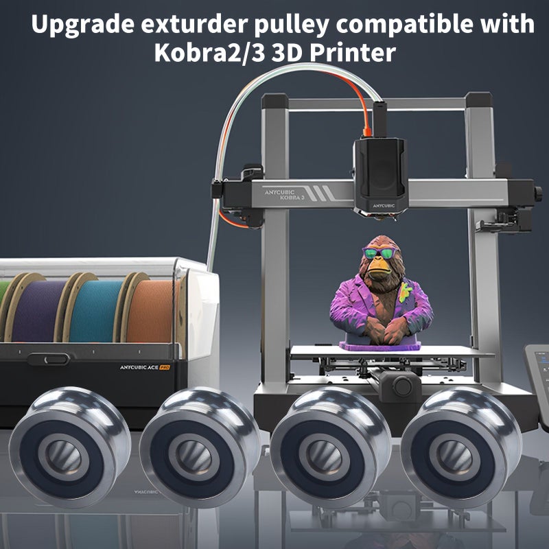 4 قطع بكرة طابعة ترقية لسلسلة Anycubic Kobra3 و Kobra2، محمل فولاذي متين على شكل حرف U - Image 2