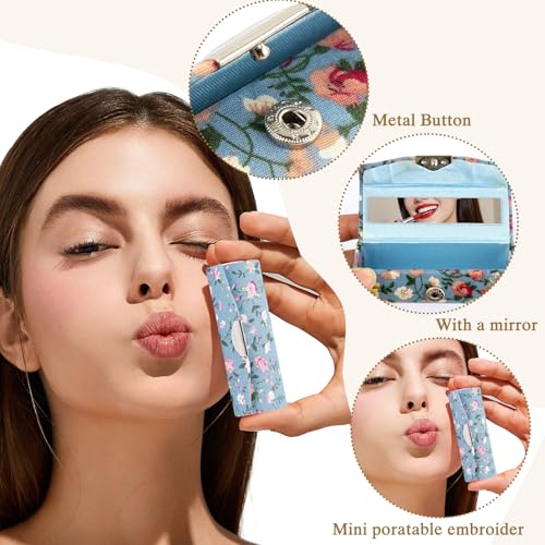 CoolShef 4Pcs Lipstick Case with Mirror | Portable Lipstick Holder for Purse | Small Flower Lipstick Pouch for Women and Girls | Compact Makeup Storage Organizer - Image 3