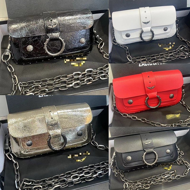 Zv Bag French Design Rivet Circle Simple Versatile Chain Shoulder Crossbody Small Square Bag Mini - Image 2