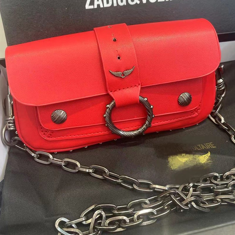 Zv Bag French Design Rivet Circle Simple Versatile Chain Shoulder Crossbody Small Square Bag Mini - Image 5