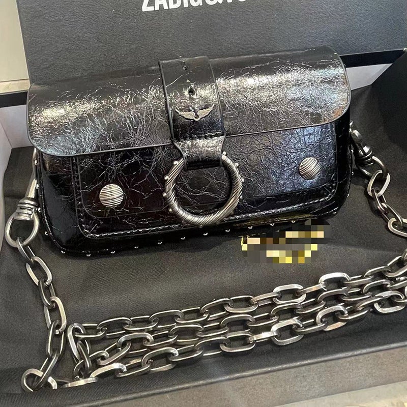 Zv Bag French Design Rivet Circle Simple Versatile Chain Shoulder Crossbody Small Square Bag Mini - Image 3